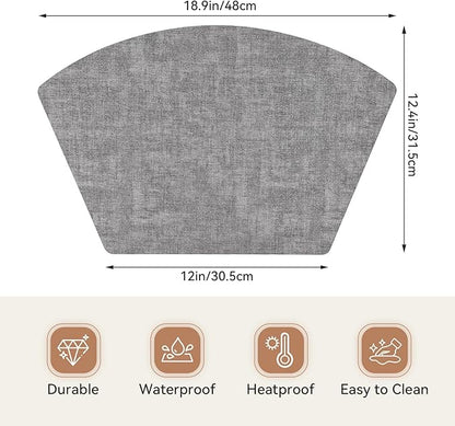 Round Table Placemats Set of 6, Faux Leather Wedge Shape Place Mats Heat Resistant Wipeable Washable Table Mats for Dining Outdoor Indoor, Gray