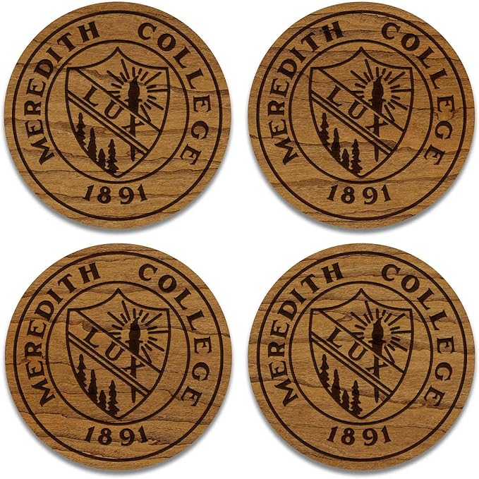 LazerEdge Meredith College Angels Wooden Coaster Set - Cherry Wood - Officially Licensed Product - 4-Pack