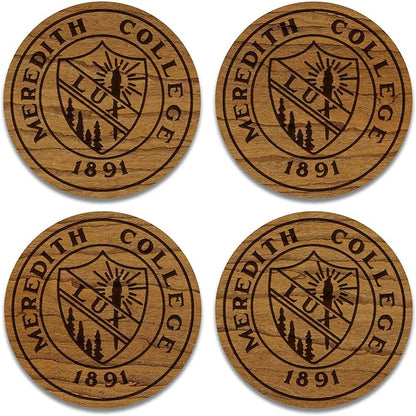 LazerEdge Meredith College Angels Wooden Coaster Set - Cherry Wood - Officially Licensed Product - 4-Pack