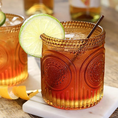 Vintage Amber Drinking Glasses Set of 6 by Kate Aspen - 10 oz Ribbed Glassware - Image 2