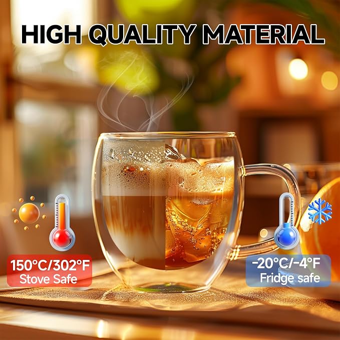 6 Ounces Set of 4 Double Walled Glass Coffee Mugs - Image 3