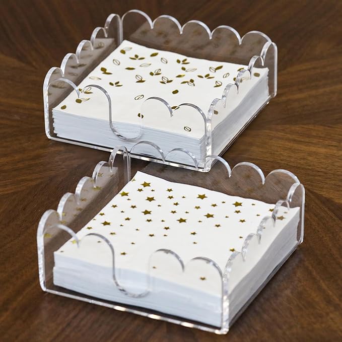 2 Pack Acrylic Cocktail Napkin Holder Crystal Clear Scalloped Tray by Unknown