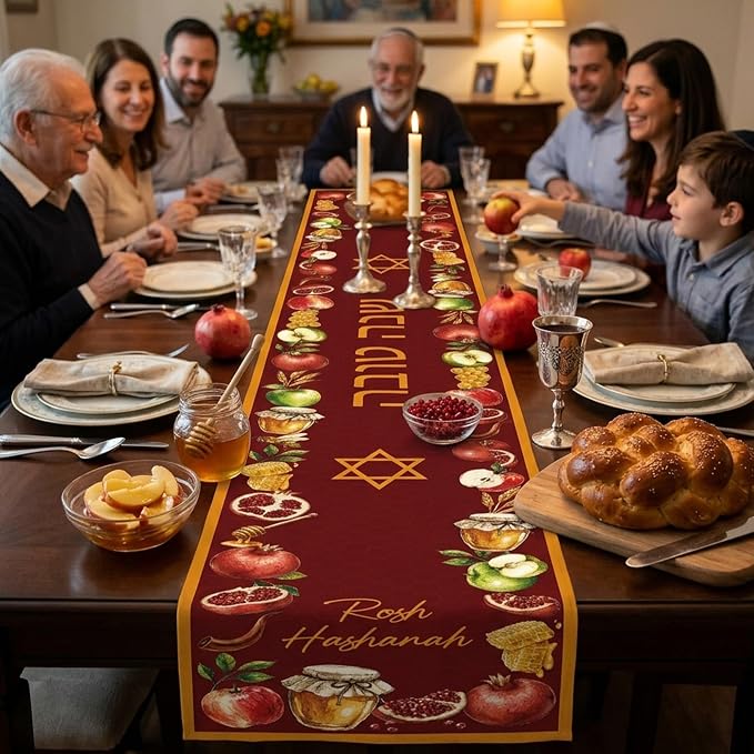 EUOYUFO Rosh Hashanah Table Decorations, Shana Tova Theme Table Runner -71 x 12 - Image 3