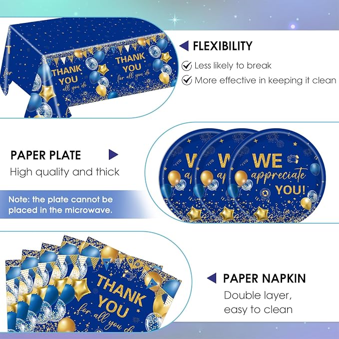 41Pcs Blue Gold Thank You Decorations Thank You - Image 3