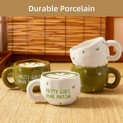 4pcs Ceramic Coffee Cups, 9.4OZ Cute Matcha Cup Set, Dishwasher Safe Green Tea - Image 3