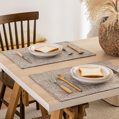Kevin Textile Placemats, Set of 4 Heat-Resistant Placemats for Kitchen Table, Washable Durable Linen Table Mats Woven Placemats (4 Pcs, 13"x19", Sesame Grey)
