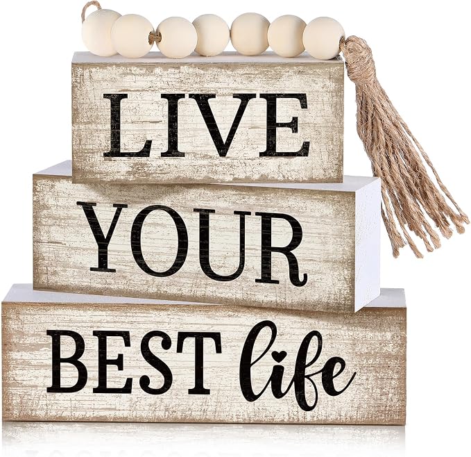 Moucuny 4 Pcs Farmhouse Table Decor Inspirational Wooden Signs Rustic Beaded by Moucuny