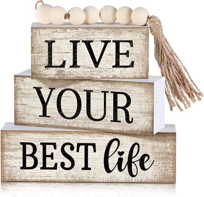 Moucuny 4 Pcs Farmhouse Table Decor Inspirational Wooden Signs Rustic Beaded by Moucuny