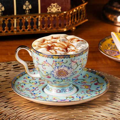 KAMMAK Tea Cup and Saucer, Ceramic Coffee Cups, 7.4 oz, Afternoon Tea and - Image 3