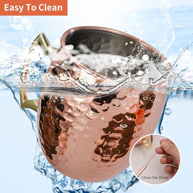Amrules Moscow Mule Mugs Set of 4, 16 OZ Hammered Copper Cups - Image 5