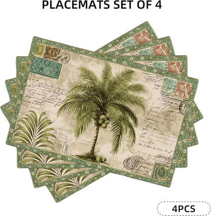 Tropical Tree Placemats Set of 4 Washable Table Place Mats for Dining Kitchen Party Decor
