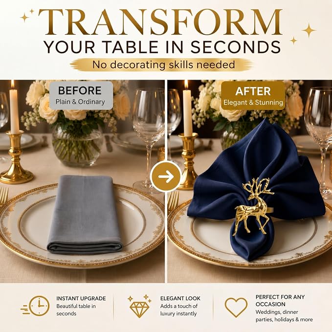 Gold Napkin Rings Set of 12 – Holiday Reindeer Design – Elegant Christmas Table - Image 3