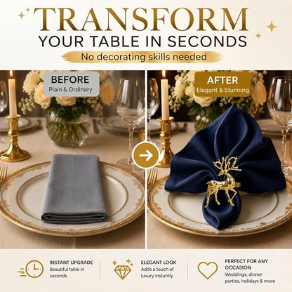 Gold Napkin Rings Set of 12 – Holiday Reindeer Design – Elegant Christmas Table - Image 3