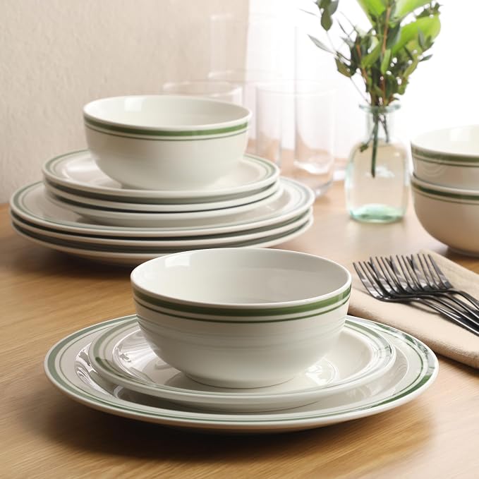 Gibson Home Hometown Diner 12-Piece Porcelain Dinnerware Set, Round Plates and - Image 6