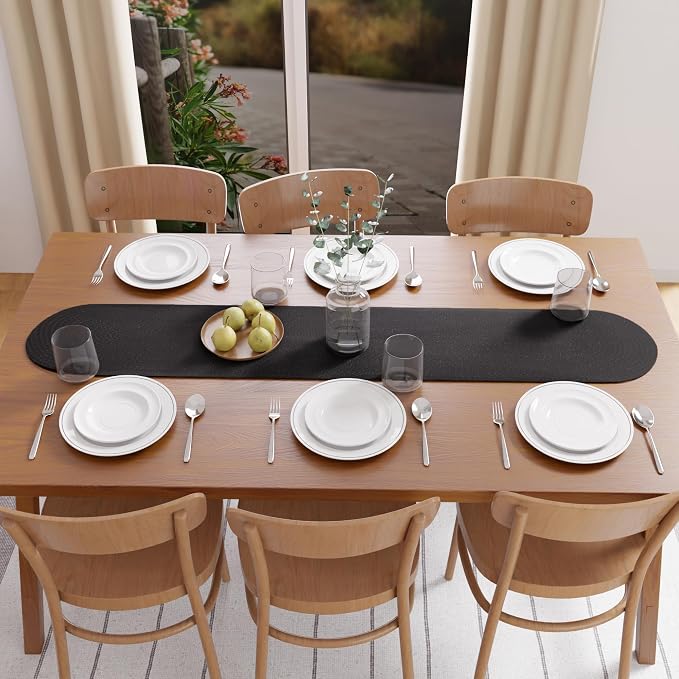 Encasa XO Table Runner, Handmade Ribbed Cotton 12"x54" | Black, Heat & Scratch - Image 7