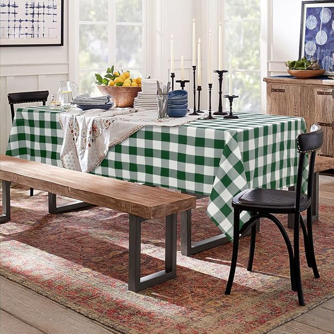 Plaid Tablecloth 2 Pack, 54 x 80 inch, Forest Green and White | Waterproof - Image 7