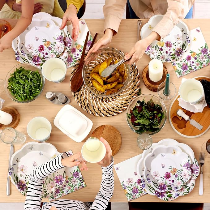 250 Pcs Wildflower Disposable Paper Plate Napkins | Disposable Paper Pink - Image 6