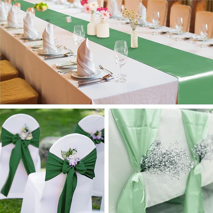 Aneco 4 Pack Satin Table Runner 12 x 108 Inch Gradient Sage Green Long Bright - Image 6