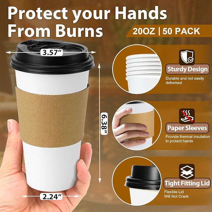 Clawsoff 50 Pack 20 oz Disposable Coffee Cups - Image 2