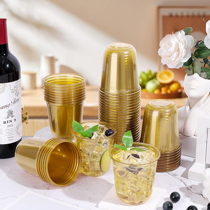 KesaPlan 50Pcs 12oz Gold Plastic Party Cups, Disposable Wine Cocktail Cups | - Image 6