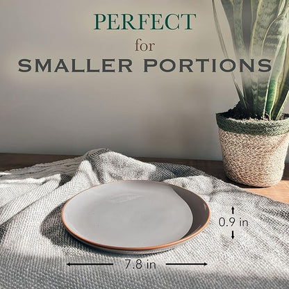 MORA Ceramic Plates Set, 7.8 in - Set of 6 - The Dessert, Salad, Appetizer, Small Dinner etc Plate. Microwave, Oven, and Dishwasher Safe, Scratch Resistant. Kitchen Porcelain Dish - Earl Grey