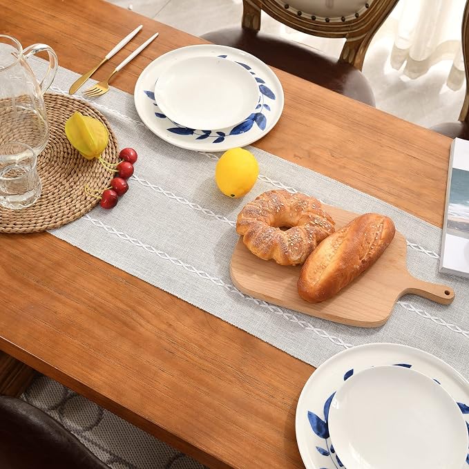 Wracra Rustic Linen Table Runner, Light Grey Table Runners 36 inches Long | - Image 4