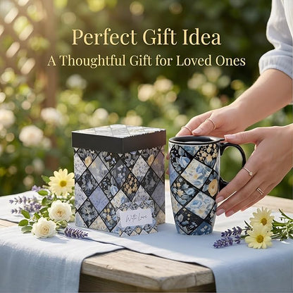 Topadorn 17oz Diamond Floral Ceramic Travel Mug - Image 8