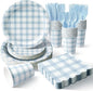 Vyntra 175 Pcs Blue & White Checkered Gingham Paper Plates and Napkins Set by PartyTablewareSupplies