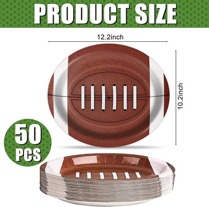 Football Oval Paper Plates 10" x 12",Large Disposable Heavy Duty Paper Plates American Sport Platters Rugby Bowls for Birthday Sports Event Gameday Carnivals Party Supplies,50 Guests