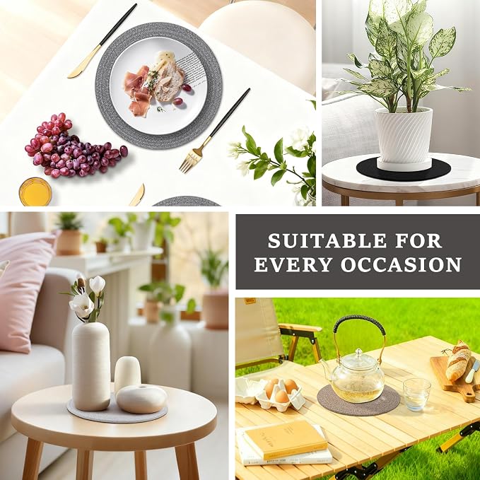 Round Placemats Set of 6, Cotton Rope Woven Table Mats, Hot Pads - Image 6