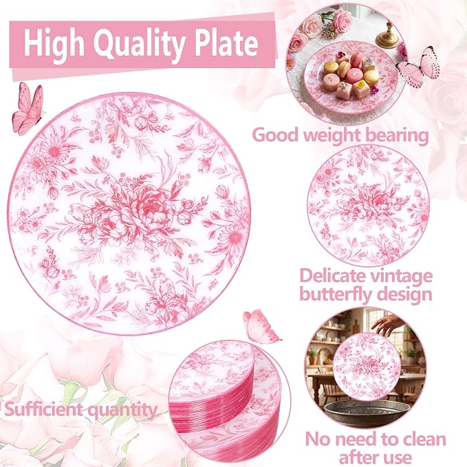 60PCS Pink Plastic Plates - Image 6