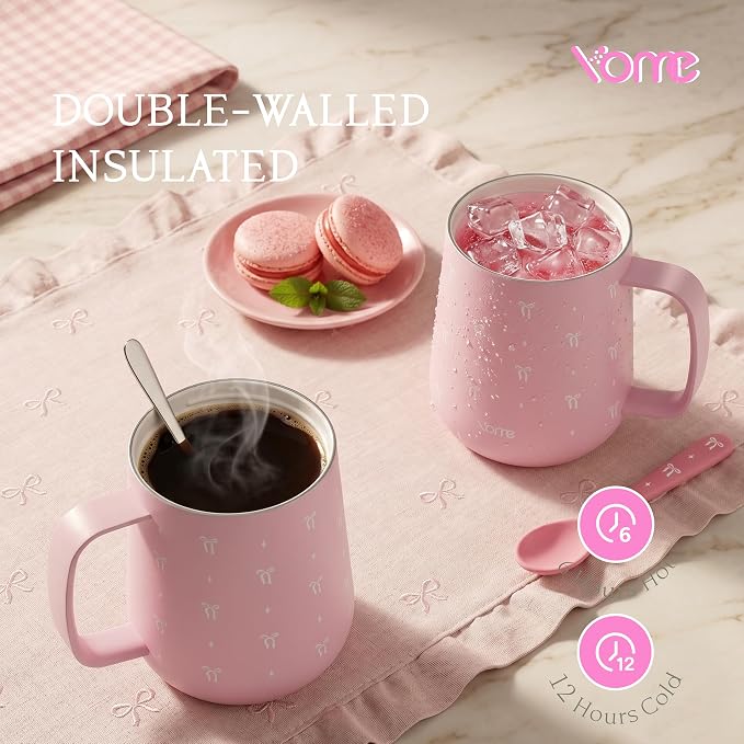 YOME 10oz Elegant Bow Pink Insulated Coffee Mug - Image 3