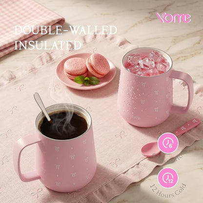 YOME 10oz Elegant Bow Pink Insulated Coffee Mug - Image 3
