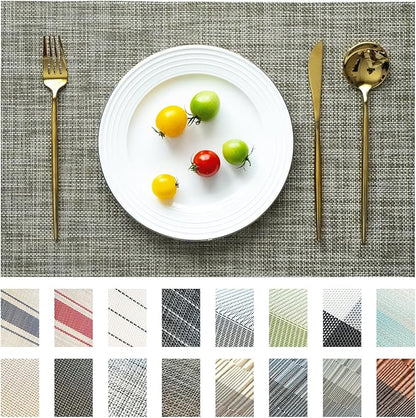 Placemats Set of 6 Vinyl/Plastic Woven Place Mats for Kitchen Table Indoor/Outdoor Washable Placemat Wipeable Dining Table Mats (Brown,6)