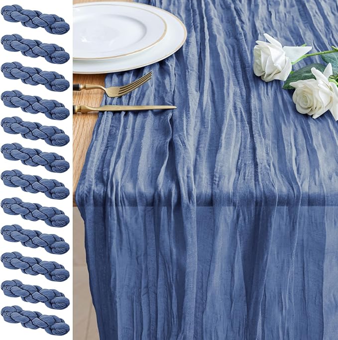 Cheesecloth Table Runner 10FT 12Pcs Blue Boho Gauze Sheer Runners | Cheese by Xiomot