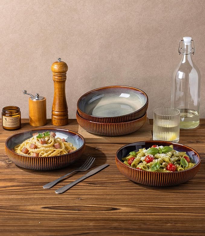 8.5" Ceramic Pasta Bowls Set of 4, Salad Bowls | Versatile Serving Bowls - Image 5