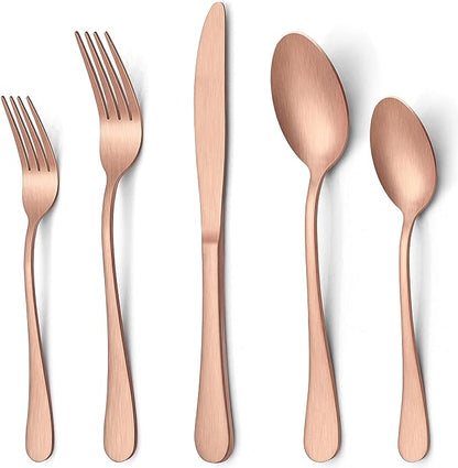 LIANYU 20 Piece Matte Copper Silverware Set, Stainless Steel Copper Flatware by LIANYU