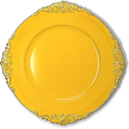 allgala Heavy Quality Round Charger Plates - Chargers for Dinner Plates - Set of Charger Plates for Table Decor - Ideal for Weddings, Thanksgiving Parties & Holidays - Floral Yellow (13-Inch 6-Pack)