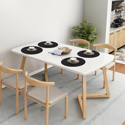 Homaxy Round Faux Leather Placemats and Coasters, Washable Dual-Side Table Mats, Wipeable Heat-Resistant Dining Place Mats for Outdoor and Indoor, Set of 4, Diameter 13 and 3.93 inch, Black