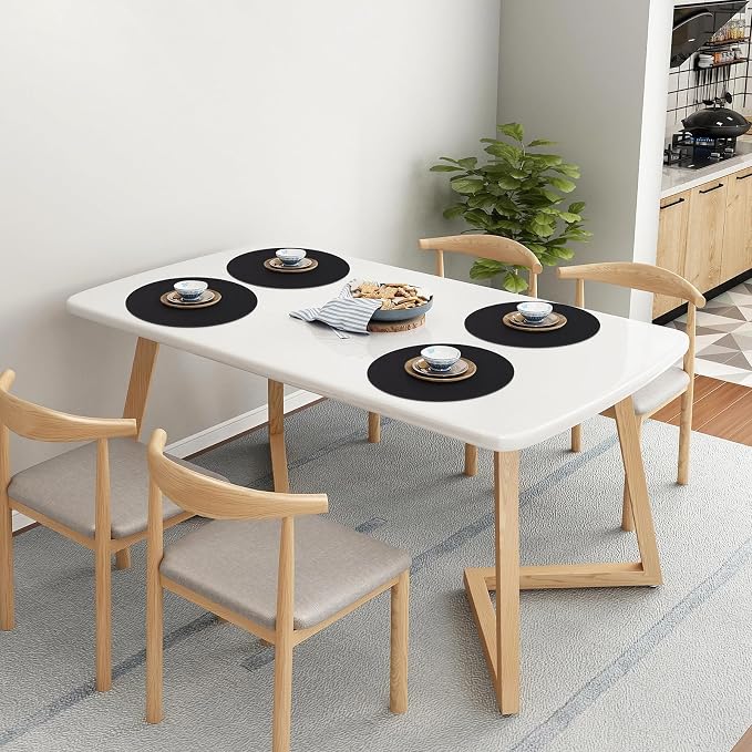 Homaxy Round Faux Leather Placemats and Coasters, Wipeable Place Mats, - Image 9