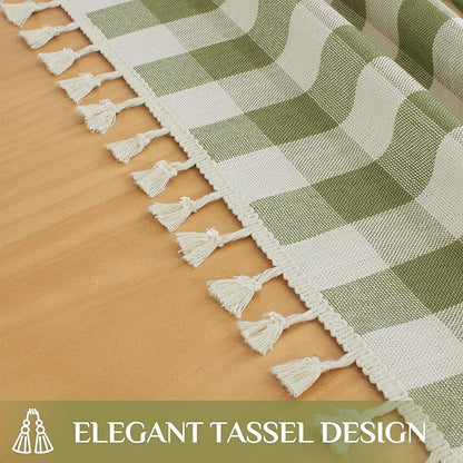 Softalker Spring Checkered Tablecloth Rectangle, Outdoor Linen Cotton Gingham Table Cloth with Tassel, Heavy Duty Wrinkle Free Buffalo Plaid Table Cover for Easter Dining Home - 55 x 120 Inch, Sage