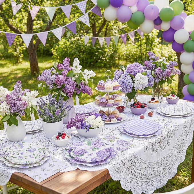 NatNarr 50 Set Purple Hydrangea Plates and Napkins Lavender Party Decor | 9" - Image 6