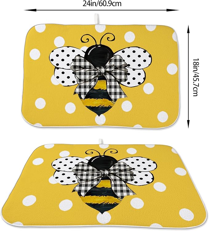 Yellow Bee Dish Drying Mat for Kitchen Counter 18x24 Inch Polka Dots Dish - Image 6