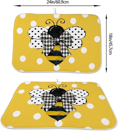 Yellow Bee Dish Drying Mat for Kitchen Counter 18x24 Inch Polka Dots Dish - Image 6