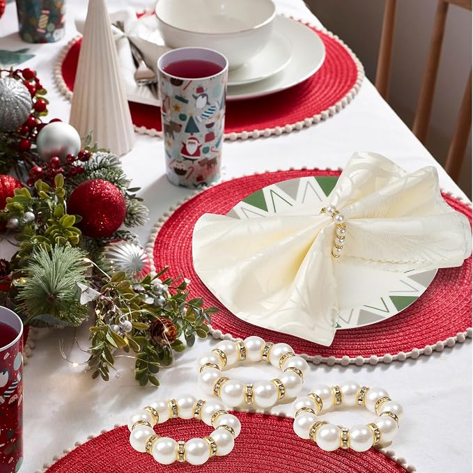 Gold Napkin Rings 20Pcs, Imitation Pearl Napkin Rings Napkin Holder, Elegant - Image 7