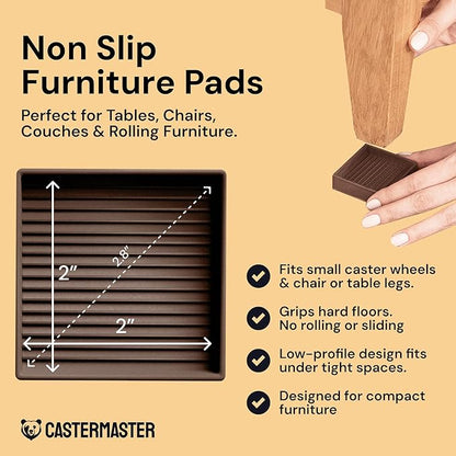 CasterMaster Non Slip Furniture Pads - 2 in x 2 in Brown 4 Pack - Chair Leg Floor Protectors & Furniture Sliders for Hardwood, Vinyl & Tile Floors - Bed Stoppers
