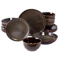 Gibson Elite Edwina 16-Piece Double Bowl Dinnerware Set, Service for 4 – Dark Green Stoneware Plates and Bowls