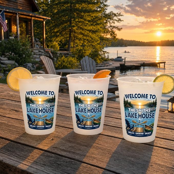 Welcome To The Lake House, Personalized Lake Party Cups | Reusable Plastic Cups - Image 4