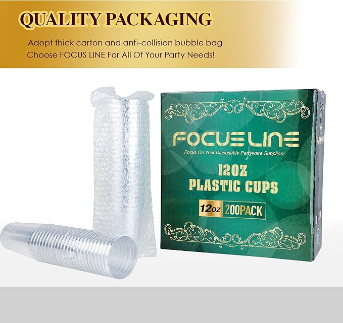 FOCUSLINE 200 Pack 12 oz Silver Rimmed Plastic Cups, Heavy-duty & Fancy - Image 6
