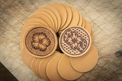 25 Pack – 3‑1/4" Round Veg‑Tanned Leather Pieces – 8–9 oz Natural Leather - Image 2